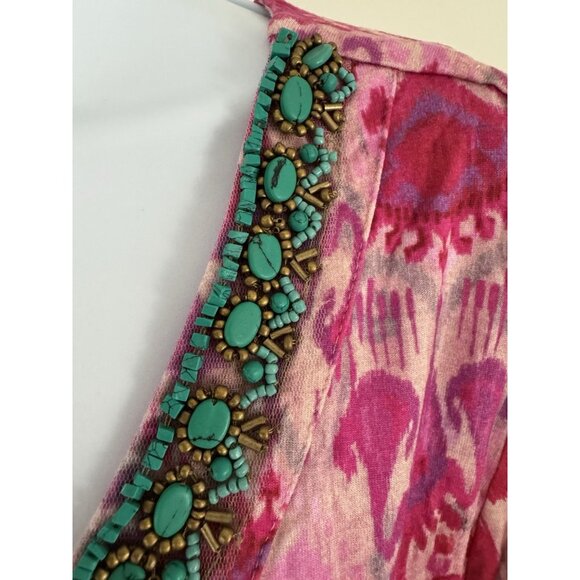 SOFT SURROUNDINGS Beaded V-Neck 3/4 Sleeve Pink Multi Tunic Top Sz L - Picture 3 of 6